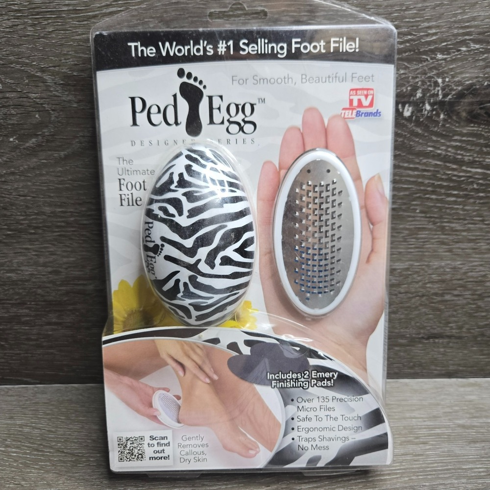 PedEgg Ultimate Foot File Zebra Designer Series Callus Remover Black White NEW